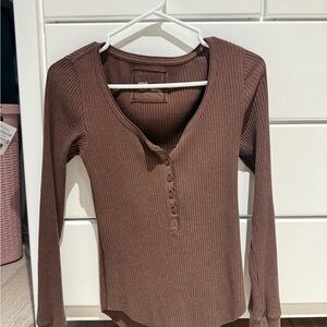 Aerie Chocolate Ribbed Long Sleeve Top